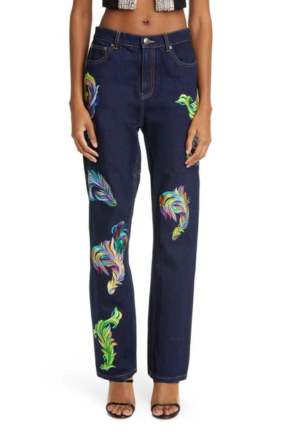 Area Embroidered High-rise Straight Jeans In Blue