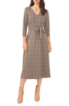 Chaus Houndstooth Plaid Jacquard Midi Dress In Black/ Taupe