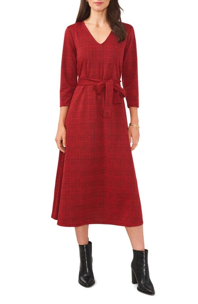 Chaus Houndstooth Plaid Jacquard Midi Dress In Black/ Red