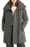 Sam Edelman Asymmetric Zip Water Repellent Parka In Loden