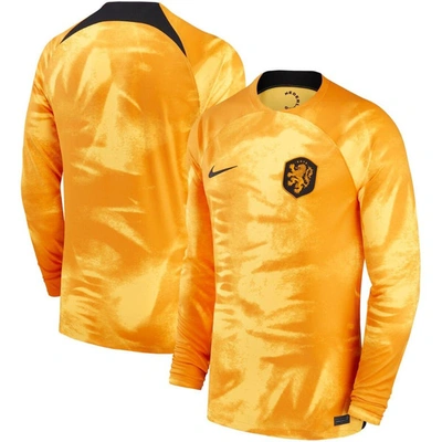 Nike Netherlands 2022/23 Stadium Home  Men's Dri-fit Long-sleeve Soccer Jersey In Orange