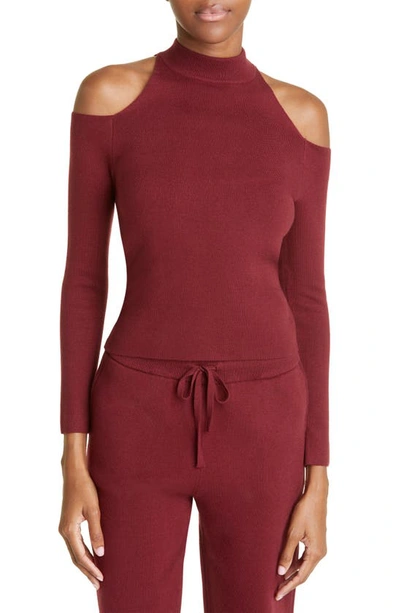 Monrow Supersoft Jumper-knit Cold-shoulder Top In Rhubarb