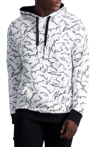 Karl Lagerfeld Signature Print Cotton Hoodie In White