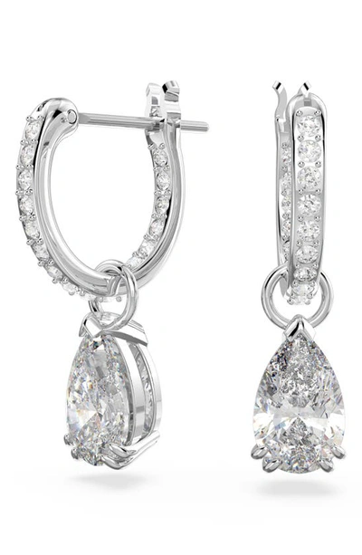 Swarovski Millenia Pear Crystal Drop Huggie Hoop Earrings In Silver
