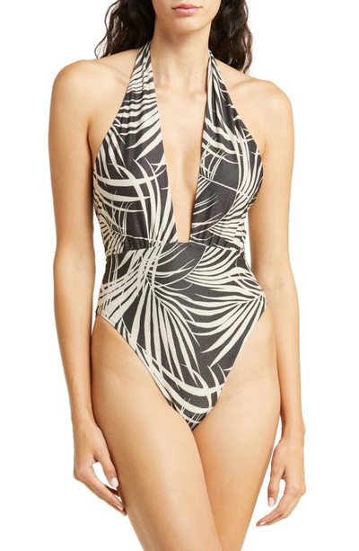 Maaji Areca Palm Halter Neck One-piece Swimsuit In Black