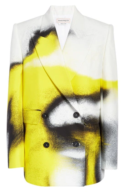 Alexander Mcqueen Mushroom Spray Paint-print Jacket In White Acid Yellow