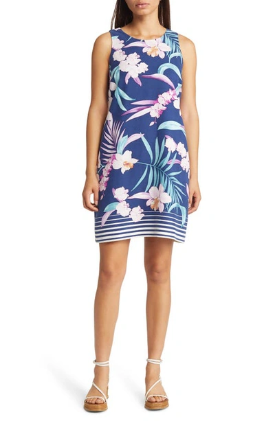 Tommy Bahama Orchid Opulence Print Sleeveless Silk Shift Dress In Island Navy