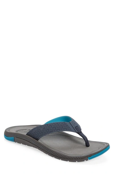 Olukai Awiki Flip Flop In Trench Blue / Pavement