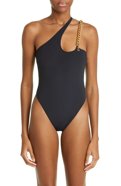 Stella Mccartney Falabella One-shoulder One-piece Swimsuit In Black