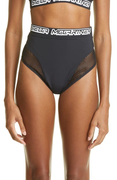 Stella Mccartney Swim '90s Logo Mesh Inset Bikini Bottoms In Black