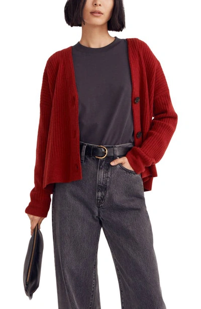 Madewell Cameron Ribbed Crop Cardigan In Wild Cranberry