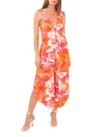 Vince Camuto Floral Shoulder Tie V-neck Jumpsuit In Radiant Orange
