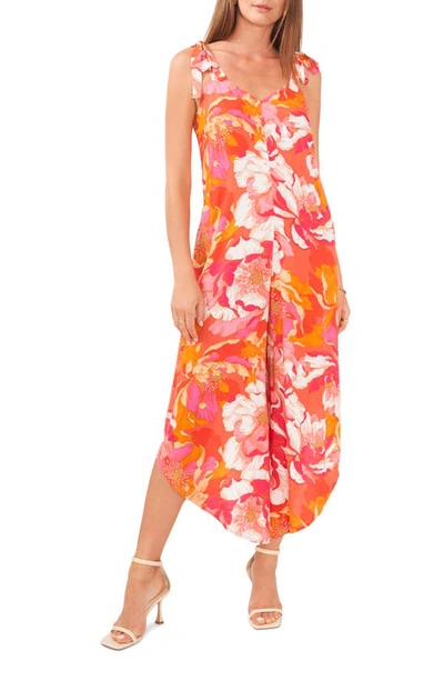 Vince Camuto Floral Shoulder Tie V-neck Jumpsuit In Orange