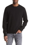 Rag & Bone York Crewneck Rib Trim Wool Blend Sweater In Black