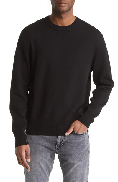 Rag & Bone York Crewneck Rib Trim Wool Blend Sweater In Black