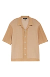 Rag & Bone Harvey Oversize Sweater Knit Short Sleeve Button-up Shirt In Dark Khaki