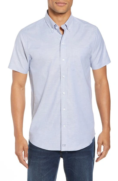 Cutter & Buck Classic Fit Short Sleeve Button-down Oxford Shirt In Light Blue