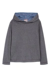 Johnston & Murphy Kids' Solid Reversible Hoodie In Charcoal/ Blue