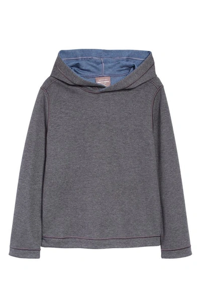 Johnston & Murphy Kids' Solid Reversible Hoodie In Charcoal/ Blue