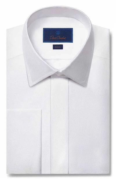 David Donahue Trim Fit Cotton Dress Shirt In White