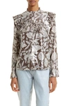 TED BAKER DOTTIAH LEAF PRINT METALLIC SATIN BLOUSE