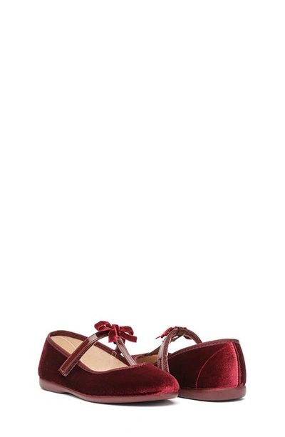 Childrenchic Kids' Velvet T-strap Dress Shoe In Burgundy