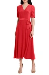 Chaus V-neck Belted Midi Dress In Red