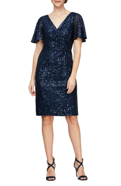 Alex Evenings Surplice V-neck Minidress In Navy