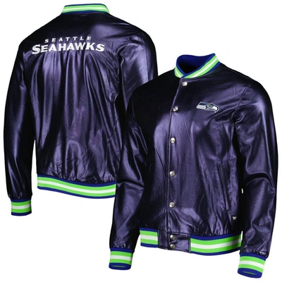 The Wild Collective College Navy Seattle Seahawks Metallic Bomber Full-snap Jacket