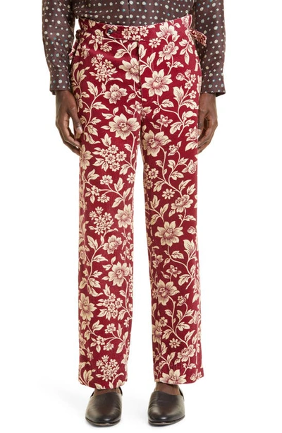 Bode Floral Corduroy Trousers In Burgundy