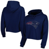 CUCE CUCE NAVY NEW ENGLAND PATRIOTS CRYSTAL LOGO CROPPED PULLOVER HOODIE