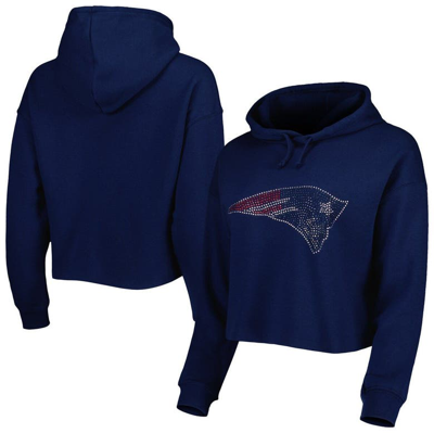 Cuce Navy New England Patriots Crystal Logo Cropped Pullover Hoodie