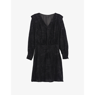 Ikks Graphic-print Velvet Mini Dress In Black