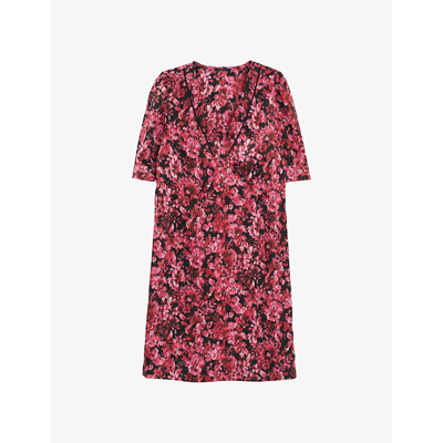Ikks Floral-print Woven Mini Dress In Salmon Pink