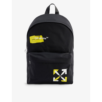 Off-white Kids' Shape Graphic-print Woven Backpack In Black