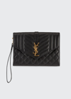 Saint Laurent Ysl Monogram Quilted Envelope Clutch Bag In Nero