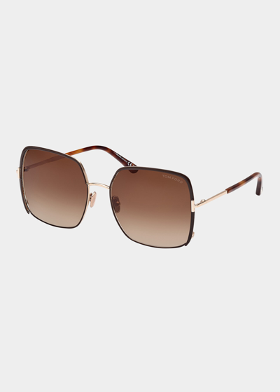 Tom Ford Raphaela Mixed-media Butterfly Sunglasses In Brown/brown Gradient