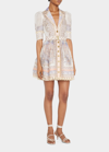 Zimmermann High Tide Belted Embellished Printed Linen And Silk-blend Mini Dress In Odyssey Print