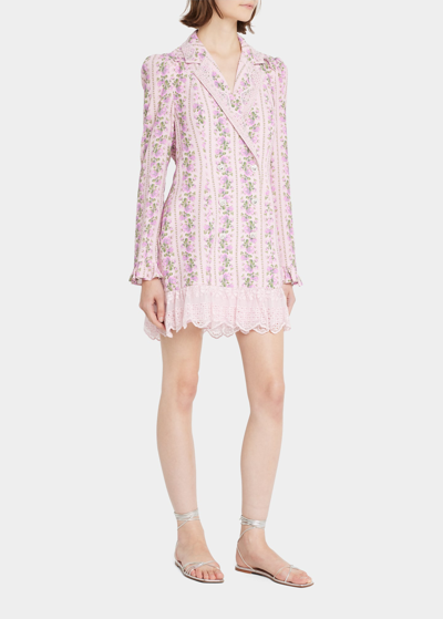 Loveshackfancy Moonstone Striped Floral-print Blazer Mini Dress In Multi