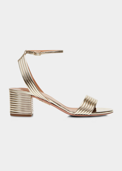 AQUAZZURA SUNDANCE METALLIC ANKLE-STRAP SANDALS