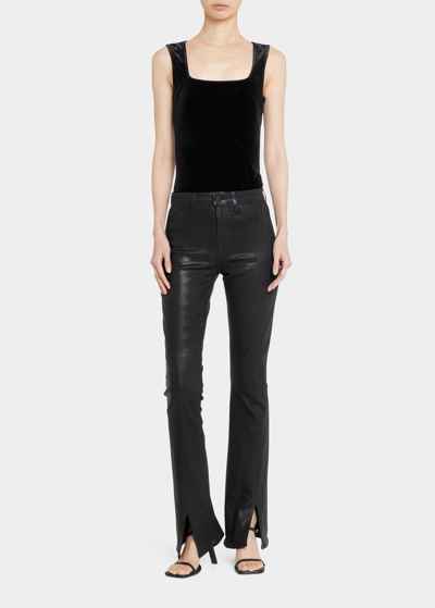 L Agence Beatrix Coated High-rise Flared Jeans In Black