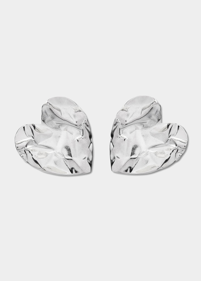 Oscar De La Renta Women's Large Crushed Heart Silver-tone Earrings