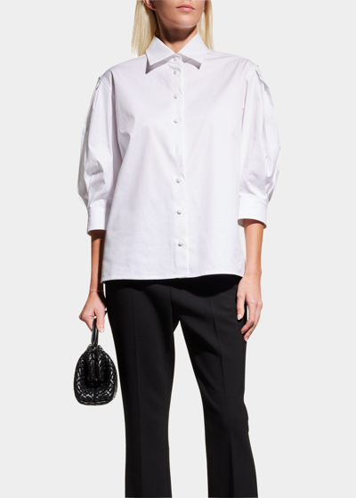 Max Mara Park Puff-sleeve Button-front Blouse In White