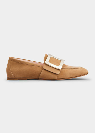 Roger Vivier Suede Buckle Loafers In Tobacco