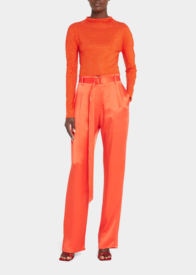 Lapointe Satin Belted Trouser Pants In Poppy