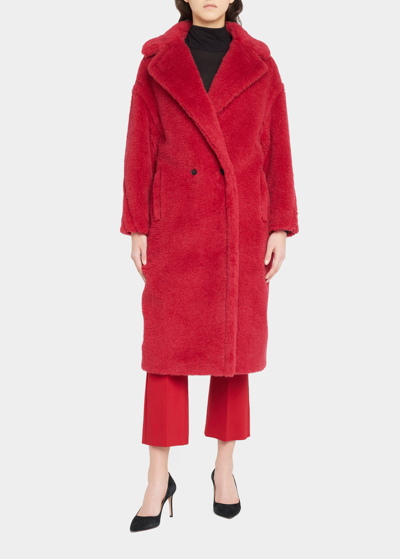 Max Mara Teddy Bear Icon Oversized Double-breasted Alpaca, Wool And Silk-blend Coat In Red