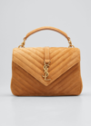 Saint Laurent College Medium Ysl Suede Top Handle Bag In Cinnamon