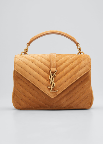 Saint Laurent College Medium Ysl Suede Top Handle Bag In Cinnamon