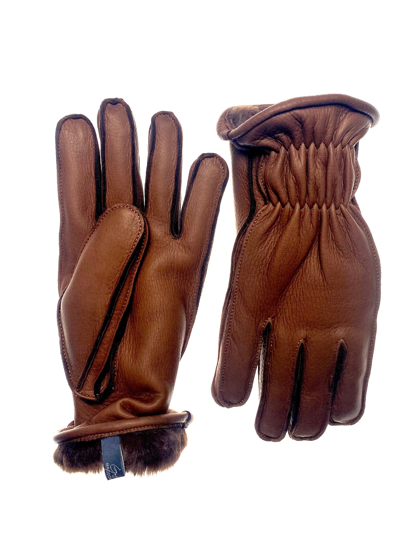 Bergdorf Goodman Men's Deerskin Leather Gloves In Marrone