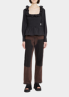 Ganni Cotton Poplin Open-neck Smock Blouse Black 36 In Black